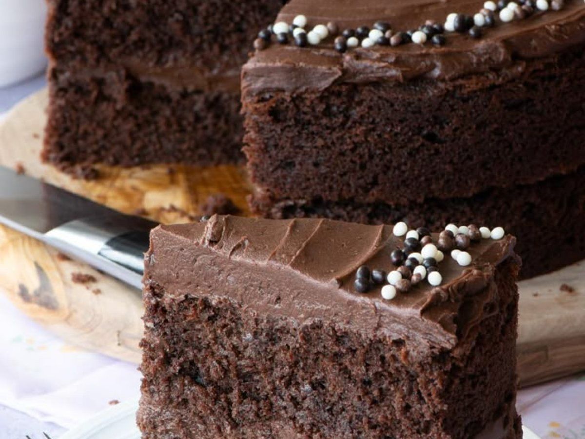 Chocolate sponge cake with whipped cream frosting